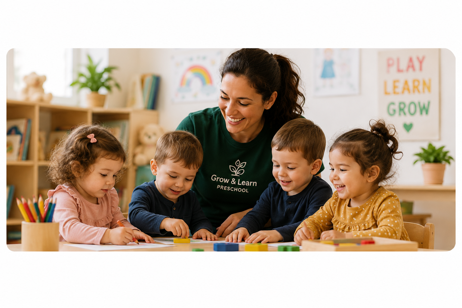 Teacher and children at Grow and Learn Preschool